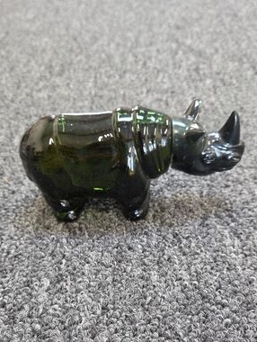 Avon Aftershave Dark Green Glass Rhinoceros Figurine